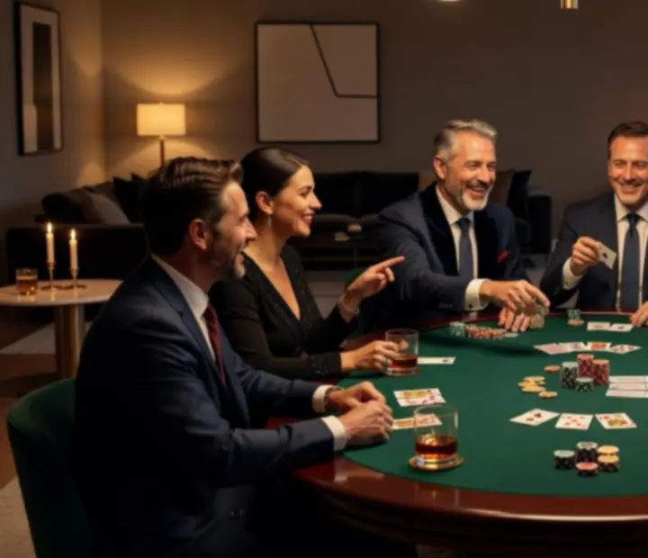 Prywatny wieczór pokerowy z symbolicznymi żetonami i elegancką oprawą